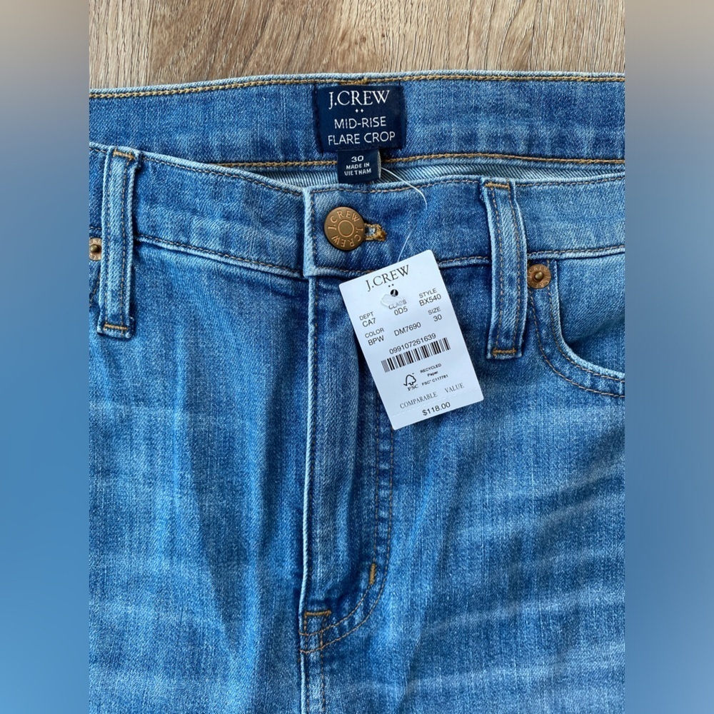 NWT JCrew W30 flare crop mid-rise jean all-day stretch medium wash blue pebble - Picture 6 of 13
